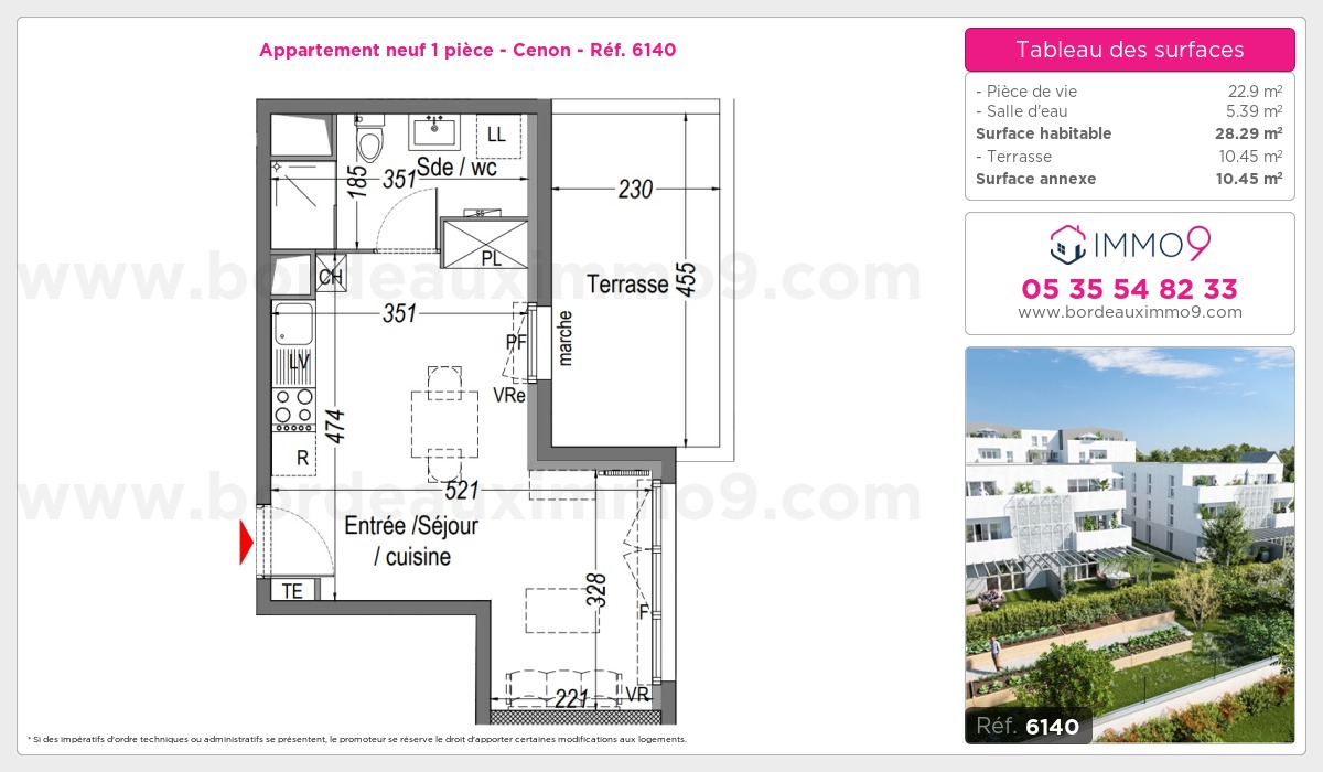 Plan et surfaces, Programme neuf Cenon Référence n° 6140