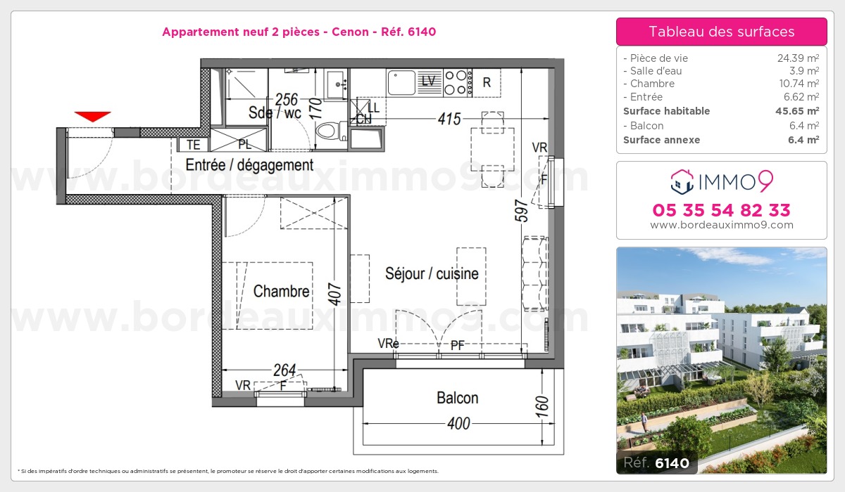 Plan et surfaces, Programme neuf Cenon Référence n° 6140