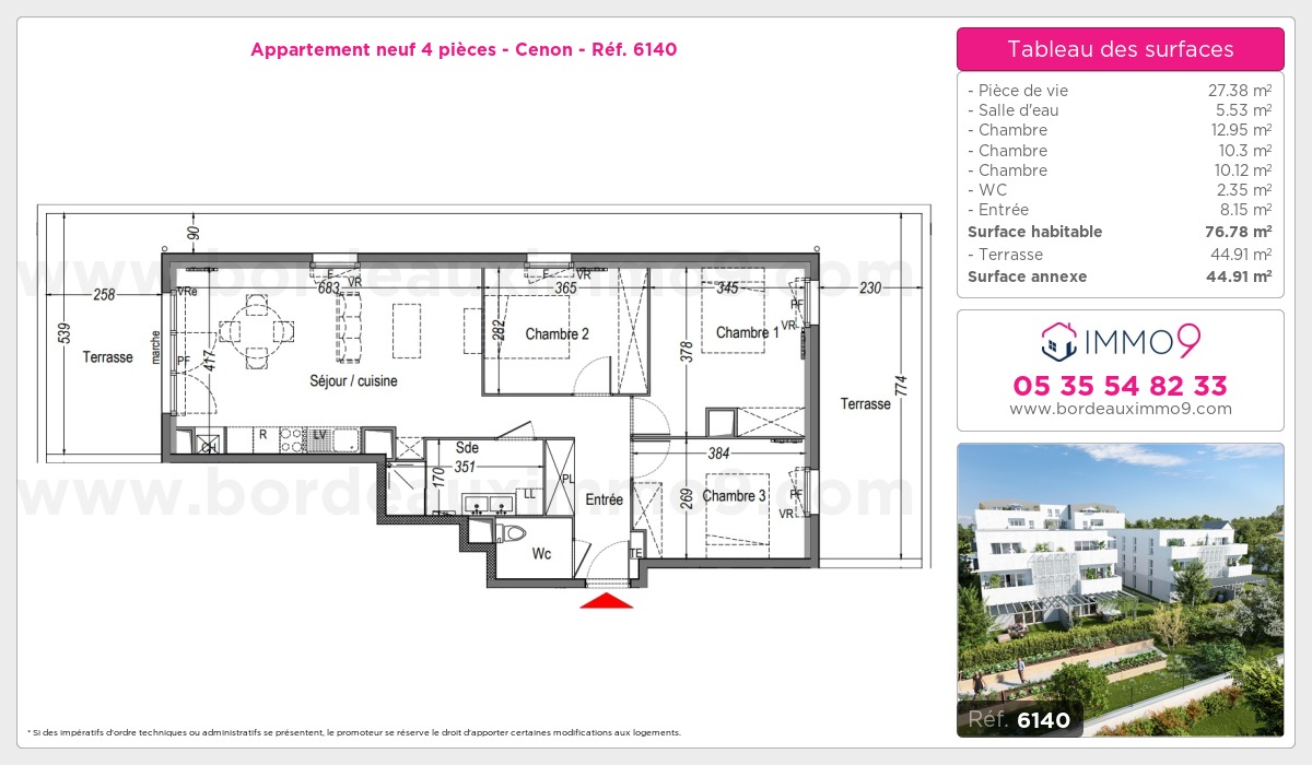 Plan et surfaces, Programme neuf Cenon Référence n° 6140