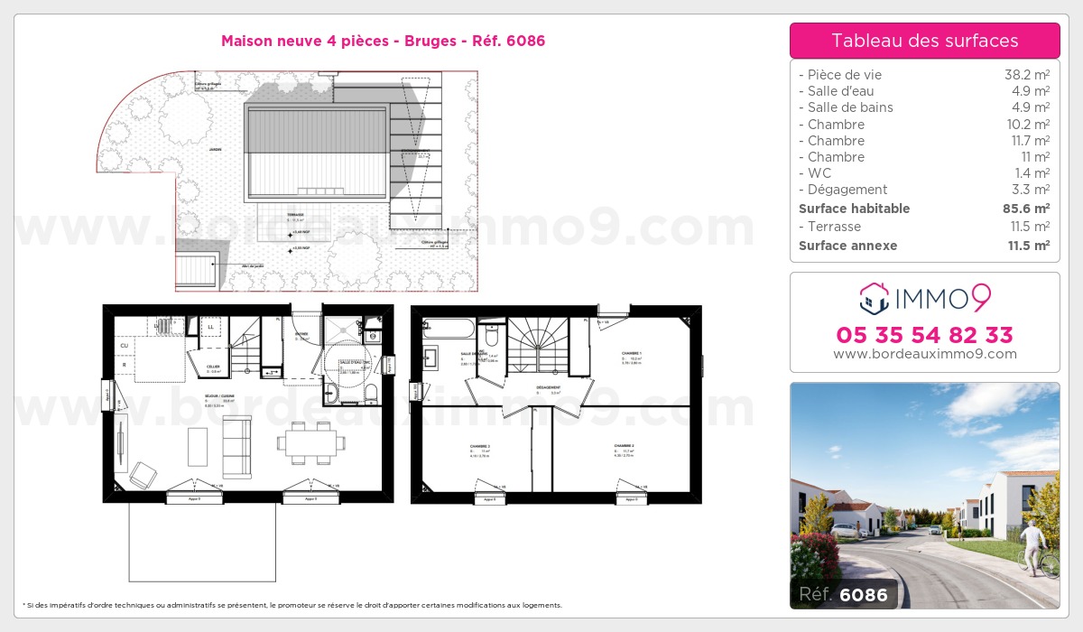 Plan et surfaces, Programme neuf Bruges Référence n° 6086