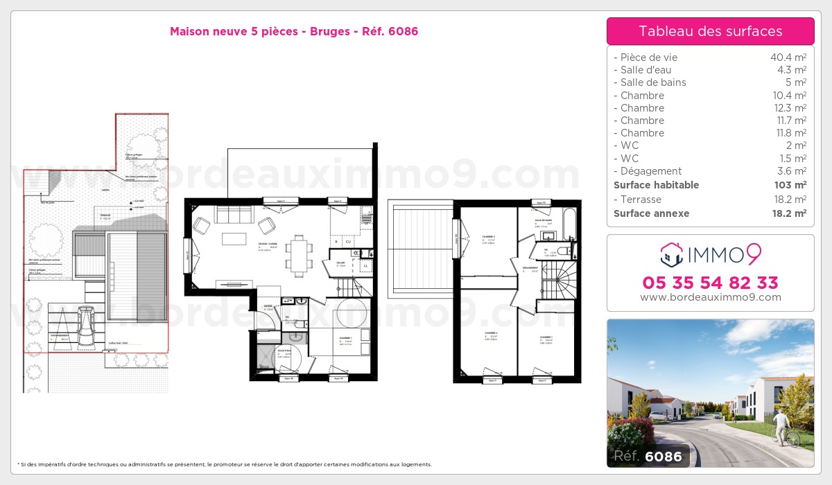 Plan et surfaces, Programme neuf Bruges Référence n° 6086