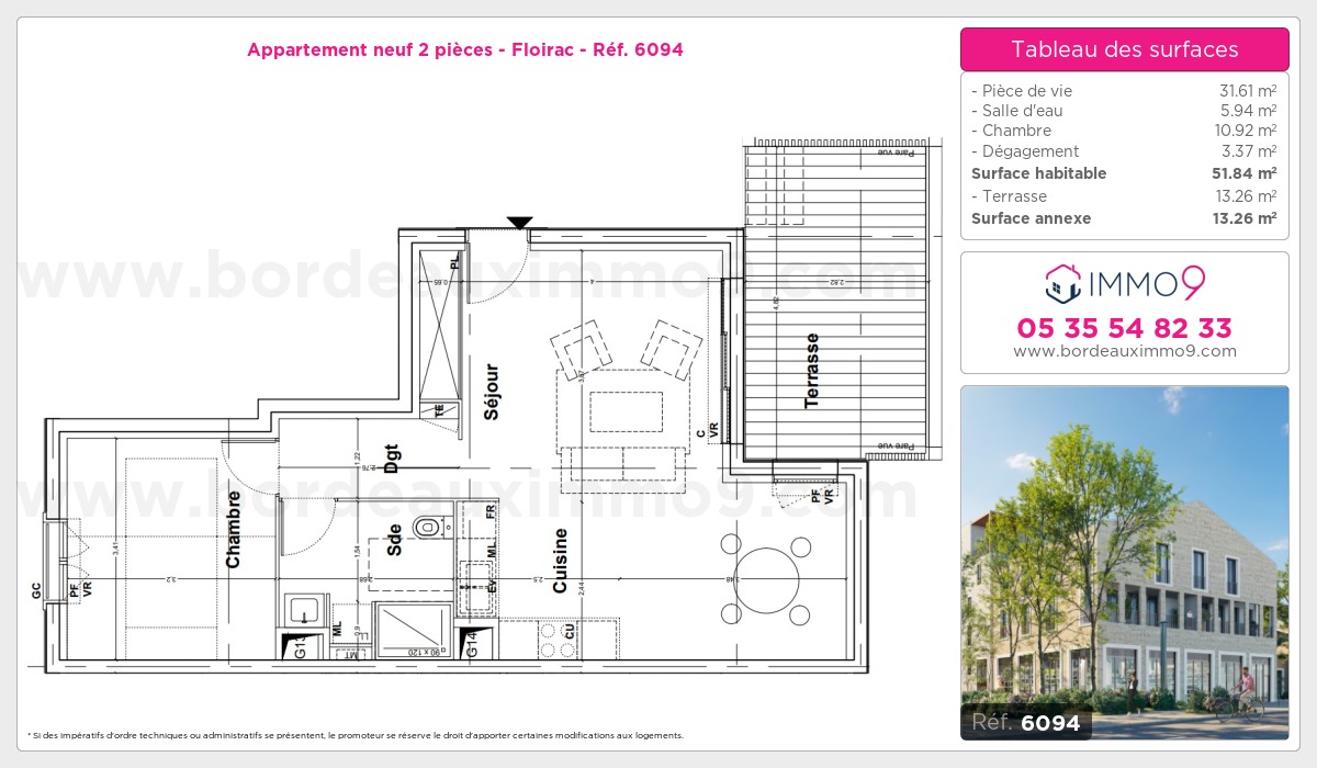 Plan et surfaces, Programme neuf Floirac Référence n° 6094