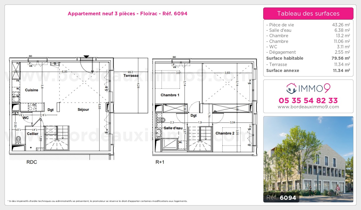 Plan et surfaces, Programme neuf Floirac Référence n° 6094