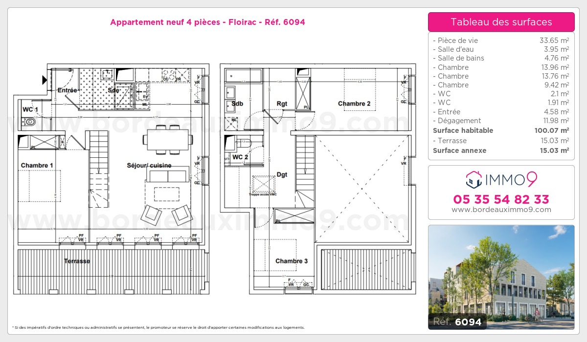 Plan et surfaces, Programme neuf Floirac Référence n° 6094