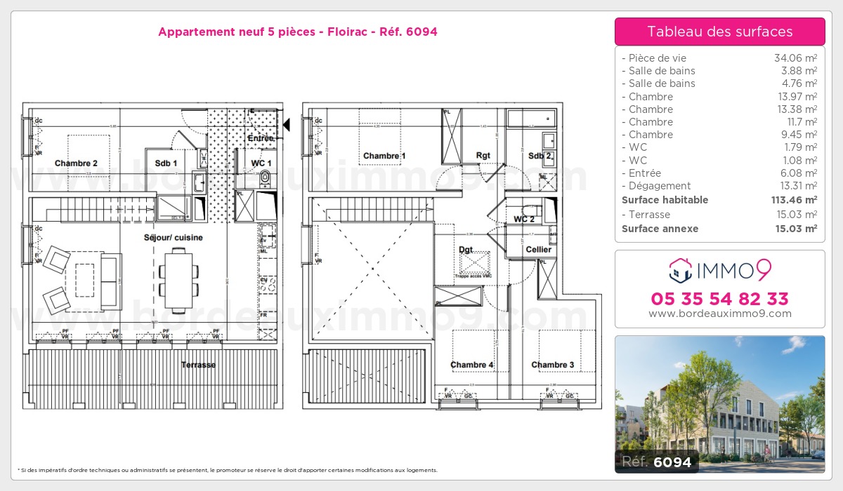 Plan et surfaces, Programme neuf Floirac Référence n° 6094