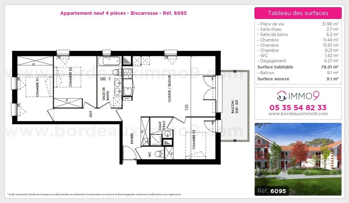 Plan et surfaces, Programme neuf Biscarrosse Référence n° 6095