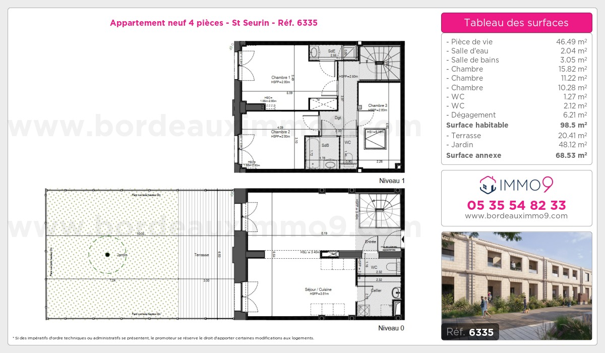 Plan et surfaces, Programme neuf Bordeaux : St Seurin Référence n° 6335
