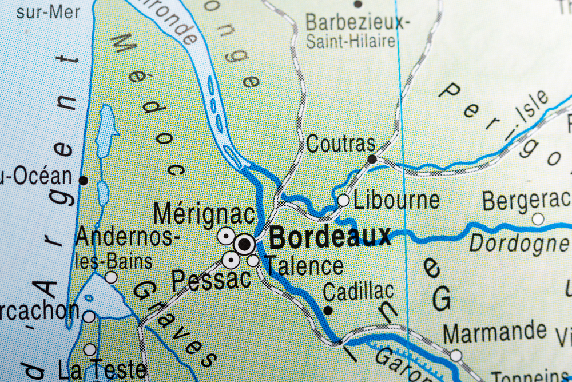 Carte de la région Aquitaine avec vue sur Bordeaux