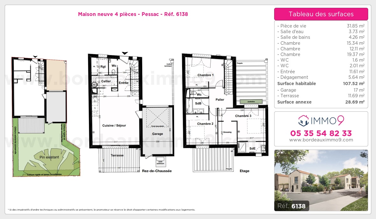 Plan et surfaces, Programme neuf Pessac Référence n° 6138