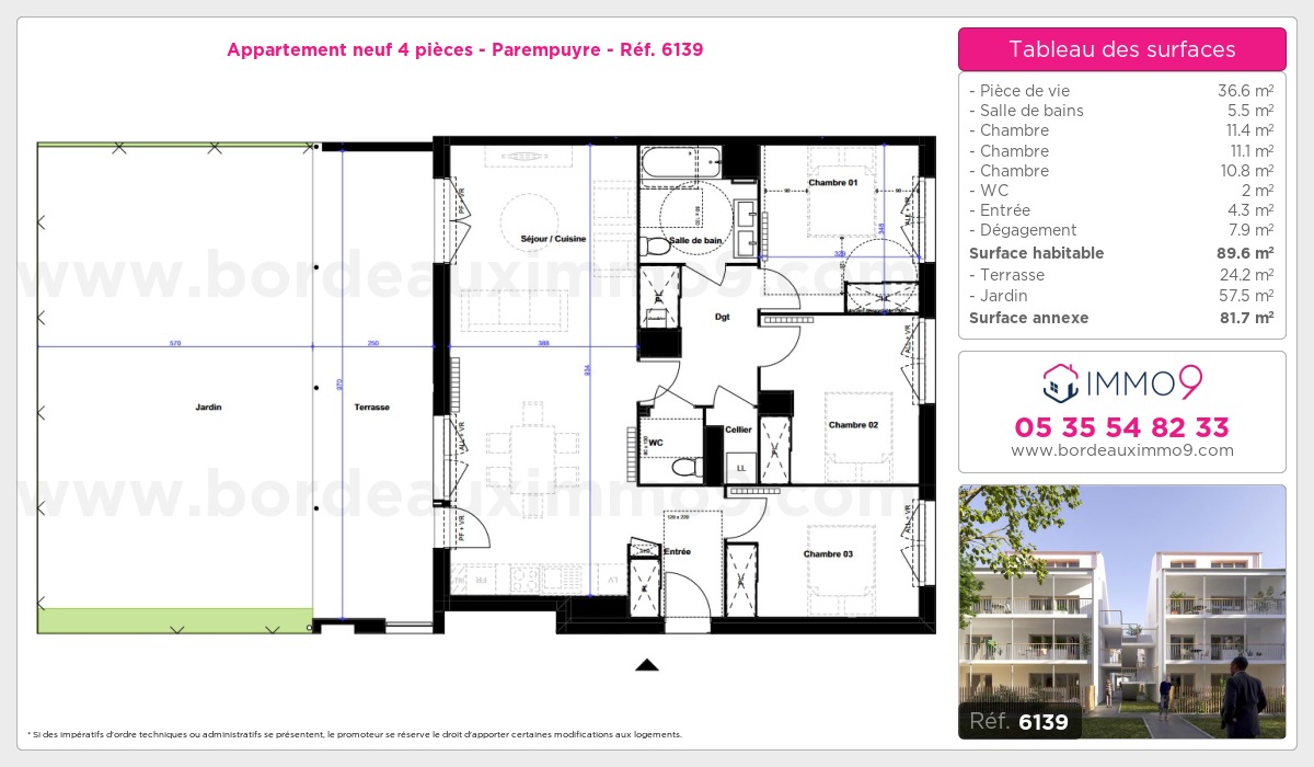 Plan et surfaces, Programme neuf Parempuyre Référence n° 6139