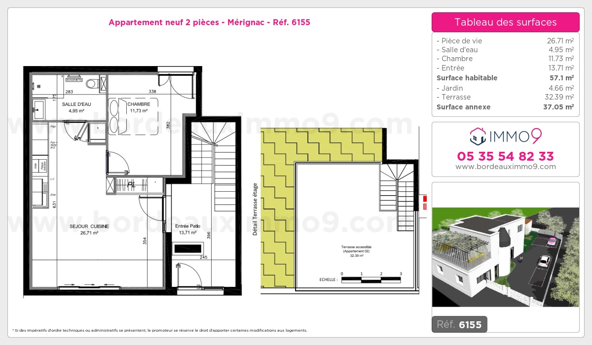 Plan et surfaces, Programme neuf Mérignac Référence n° 6155