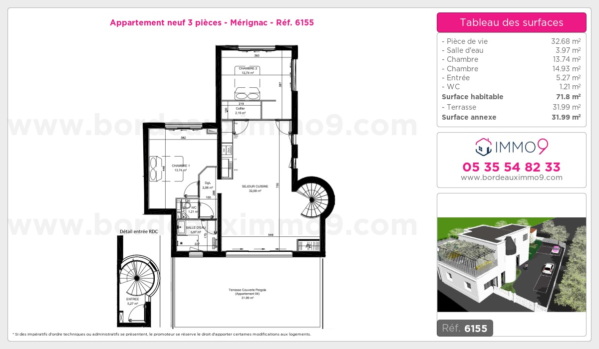 Plan et surfaces, Programme neuf Mérignac Référence n° 6155