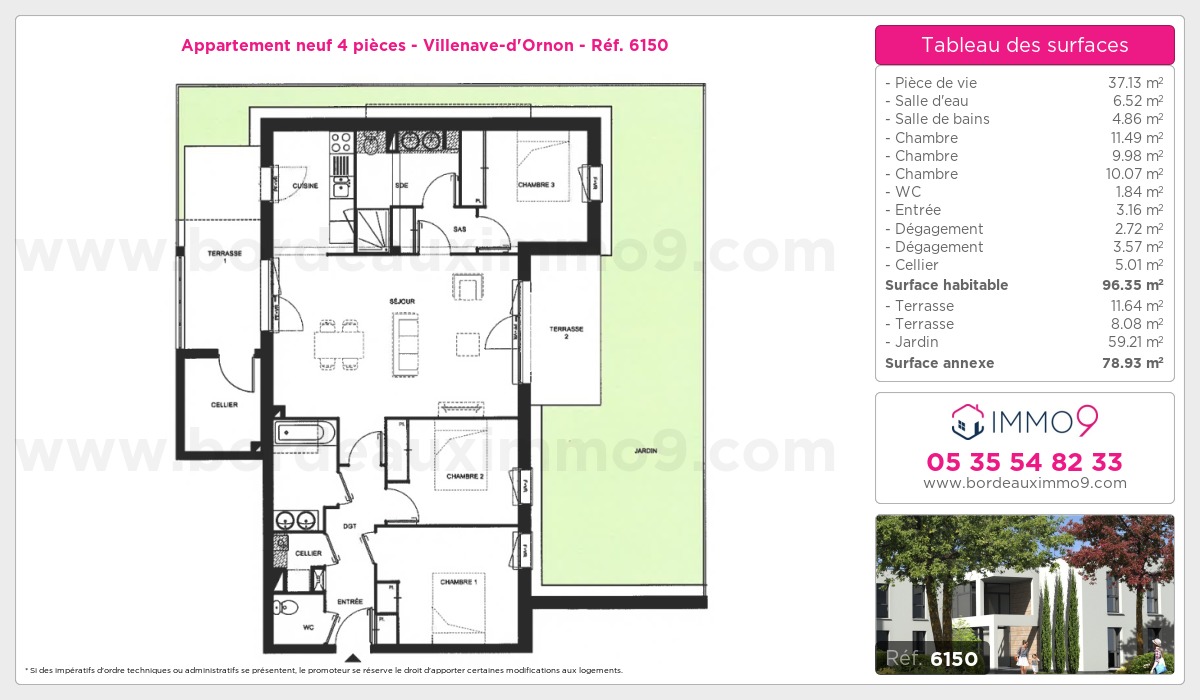 Plan et surfaces, Programme neuf Villenave-d'Ornon Référence n° 6150