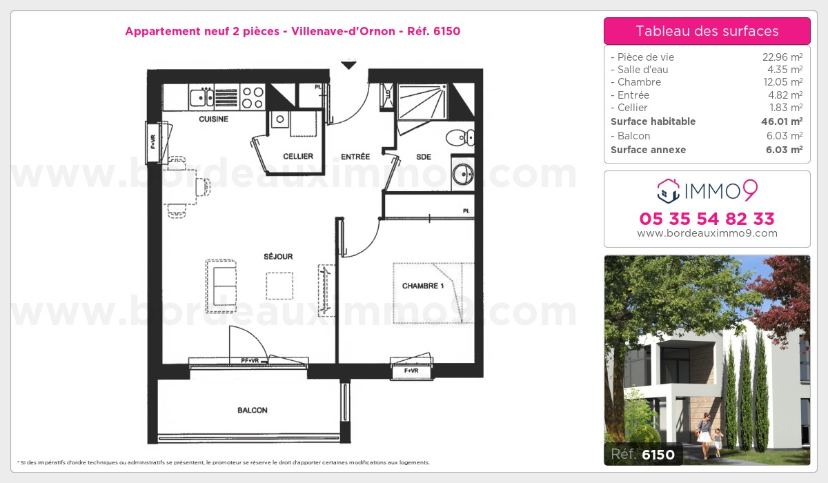 Plan et surfaces, Programme neuf Villenave-d'Ornon Référence n° 6150