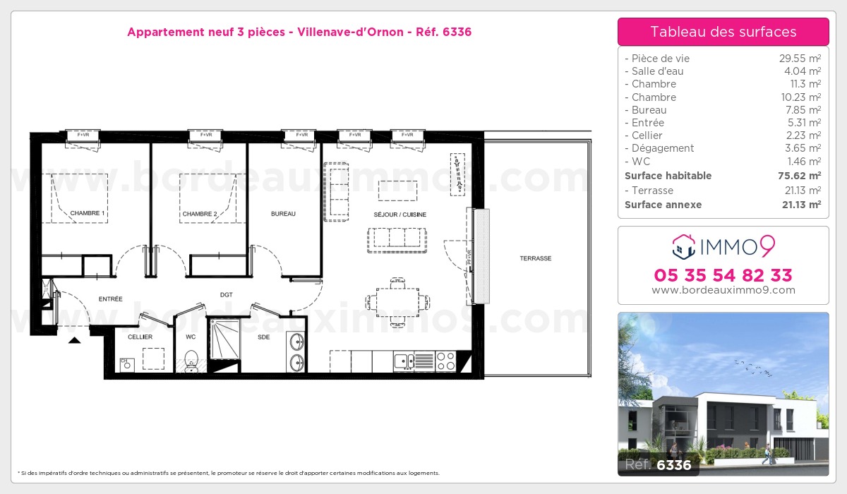 Plan et surfaces, Programme neuf Villenave-d'Ornon Référence n° 6336