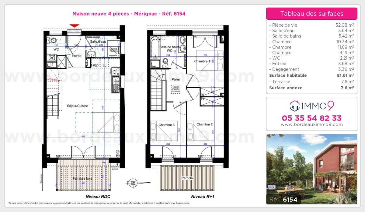 Plan et surfaces, Programme neuf Mérignac Référence n° 6154