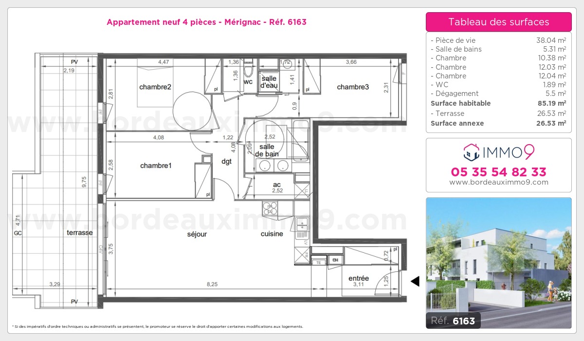 Plan et surfaces, Programme neuf Mérignac Référence n° 6163
