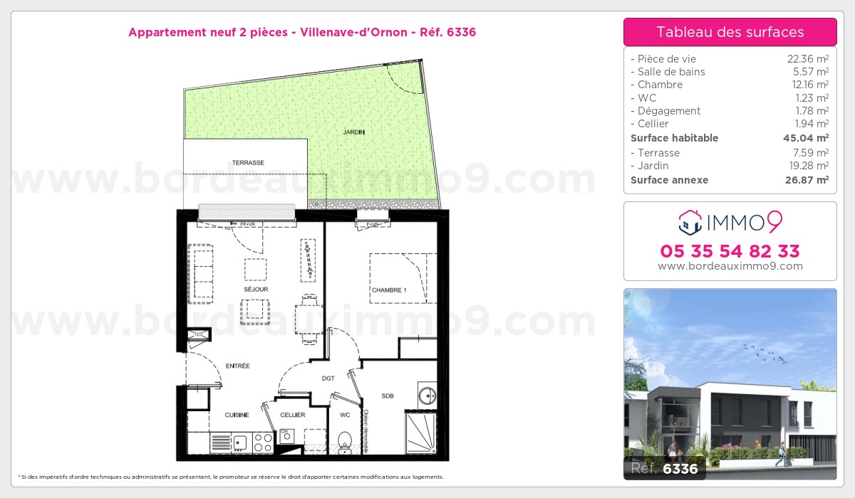 Plan et surfaces, Programme neuf Villenave-d'Ornon Référence n° 6336