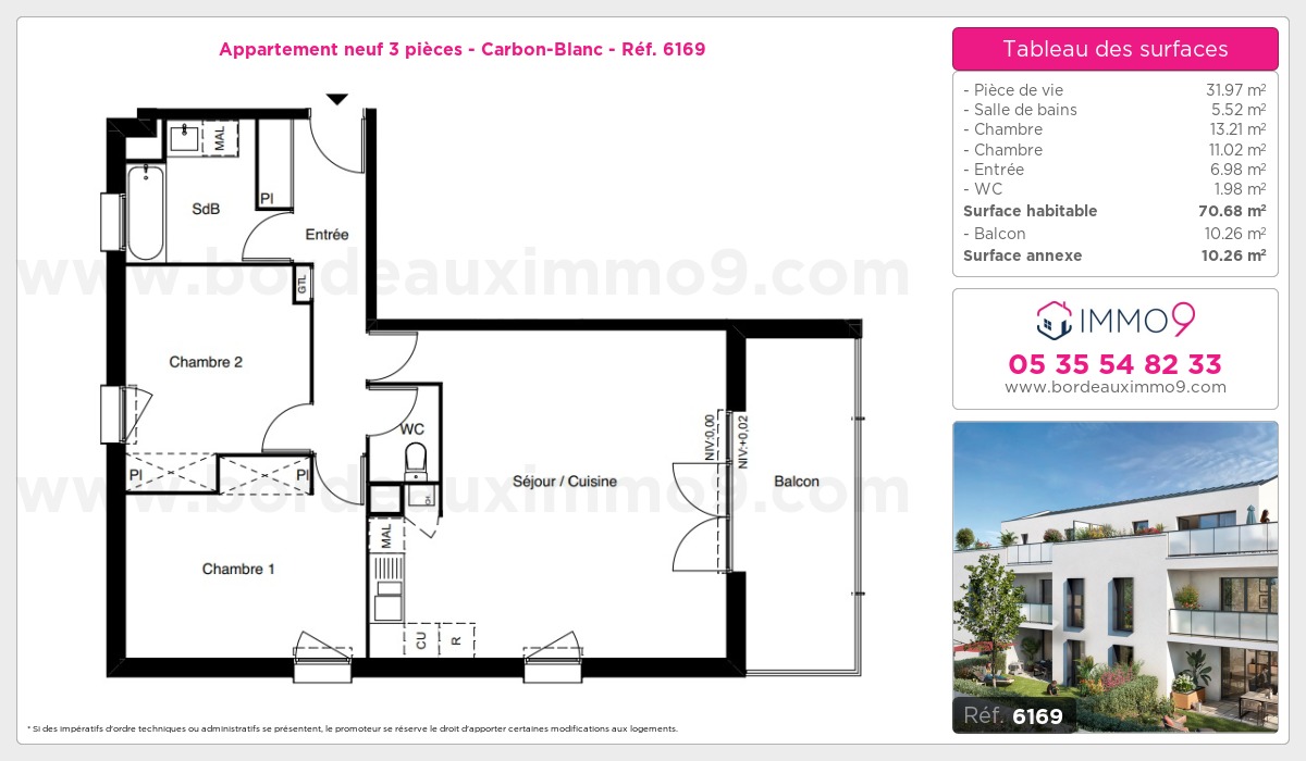 Plan et surfaces, Programme neuf Carbon-Blanc Référence n° 6169