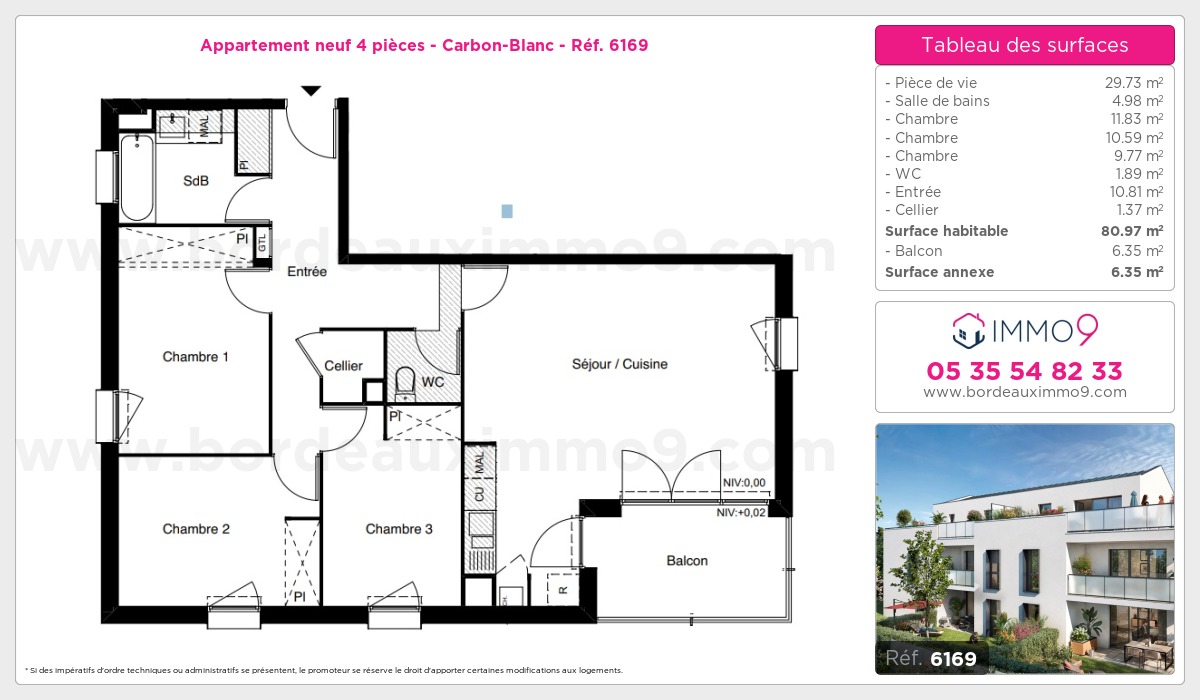 Plan et surfaces, Programme neuf Carbon-Blanc Référence n° 6169