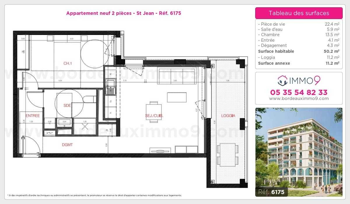 Plan et surfaces, Programme neuf Bordeaux : St Jean Référence n° 6175