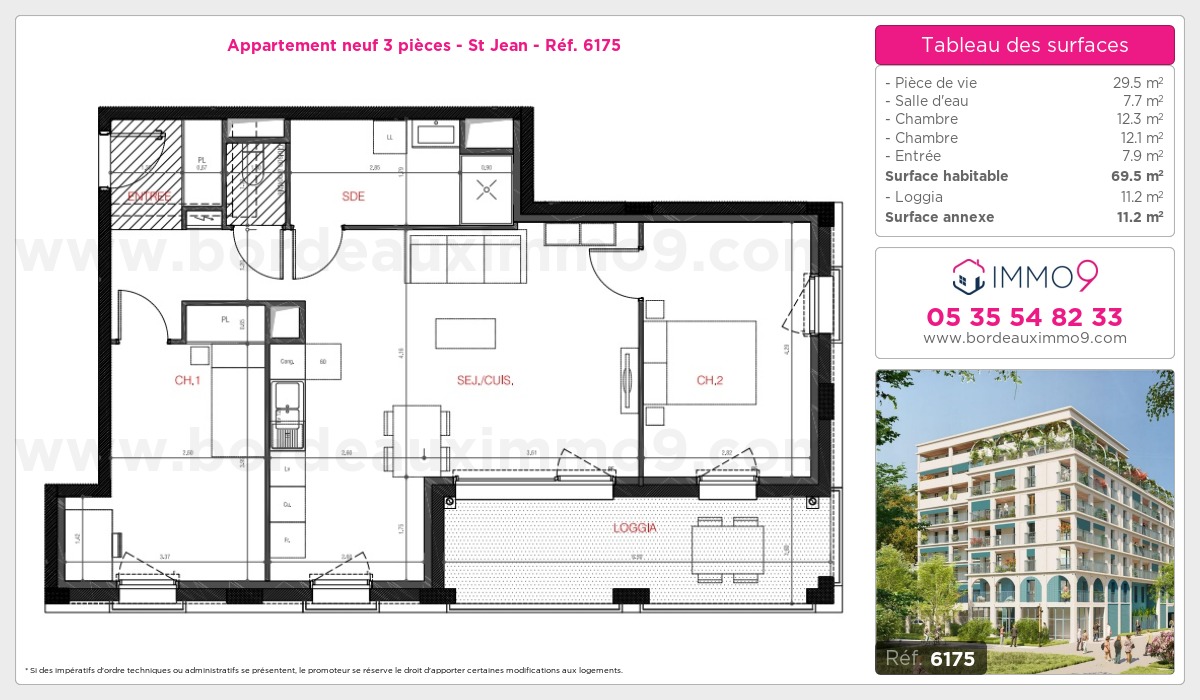 Plan et surfaces, Programme neuf Bordeaux : St Jean Référence n° 6175