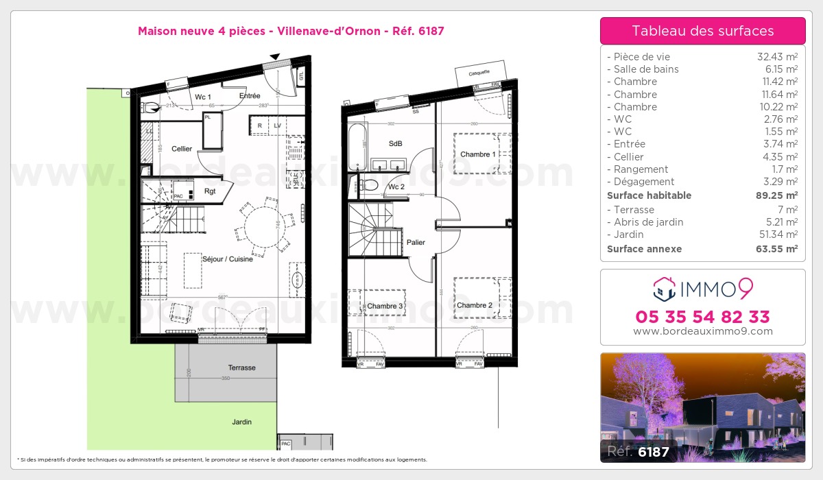 Plan et surfaces, Programme neuf Villenave-d'Ornon Référence n° 6187