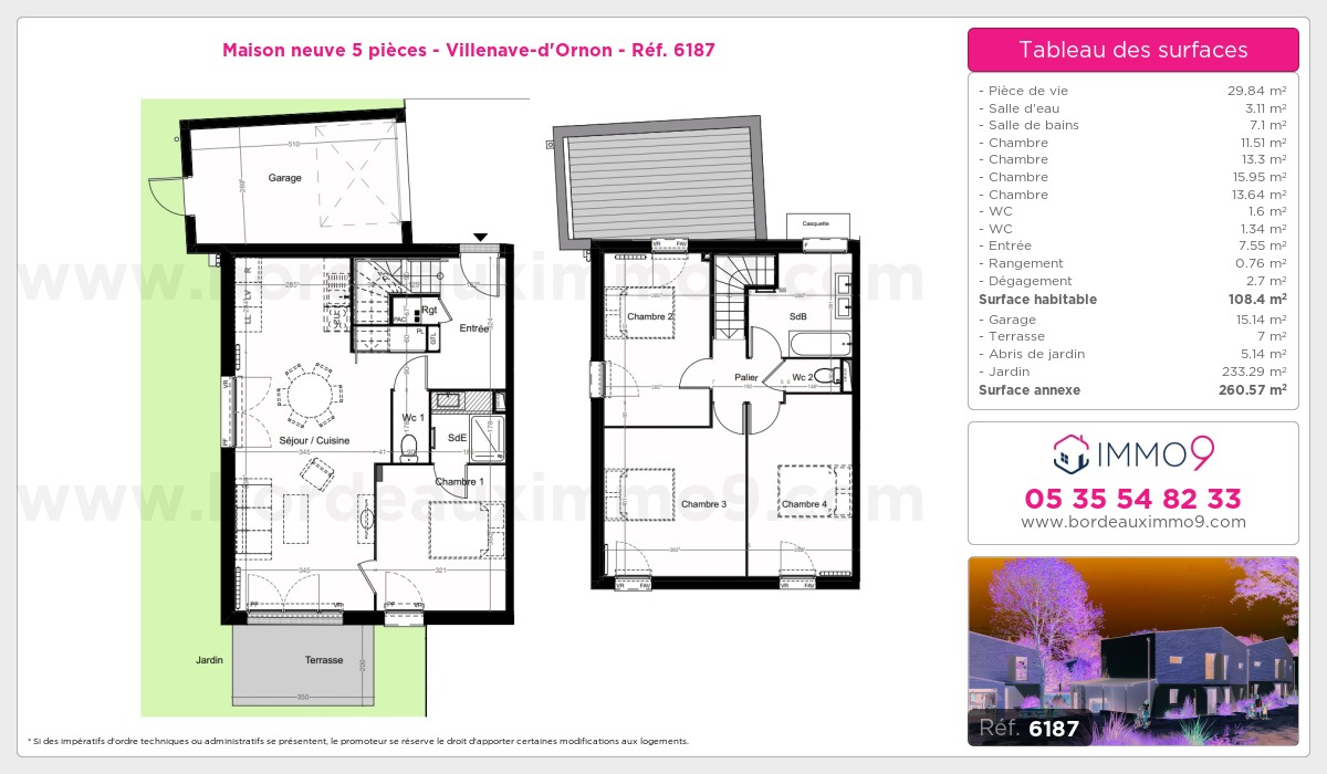 Plan et surfaces, Programme neuf Villenave-d'Ornon Référence n° 6187