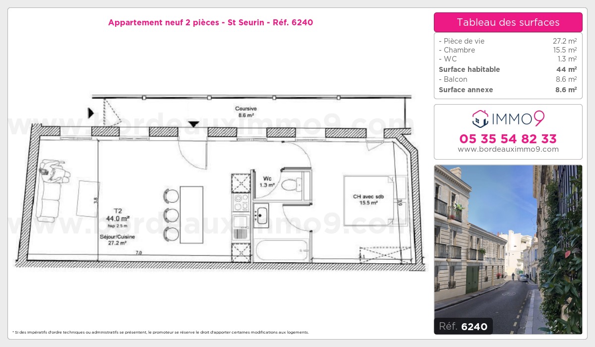 Plan et surfaces, Programme neuf Bordeaux : St Seurin Référence n° 6240