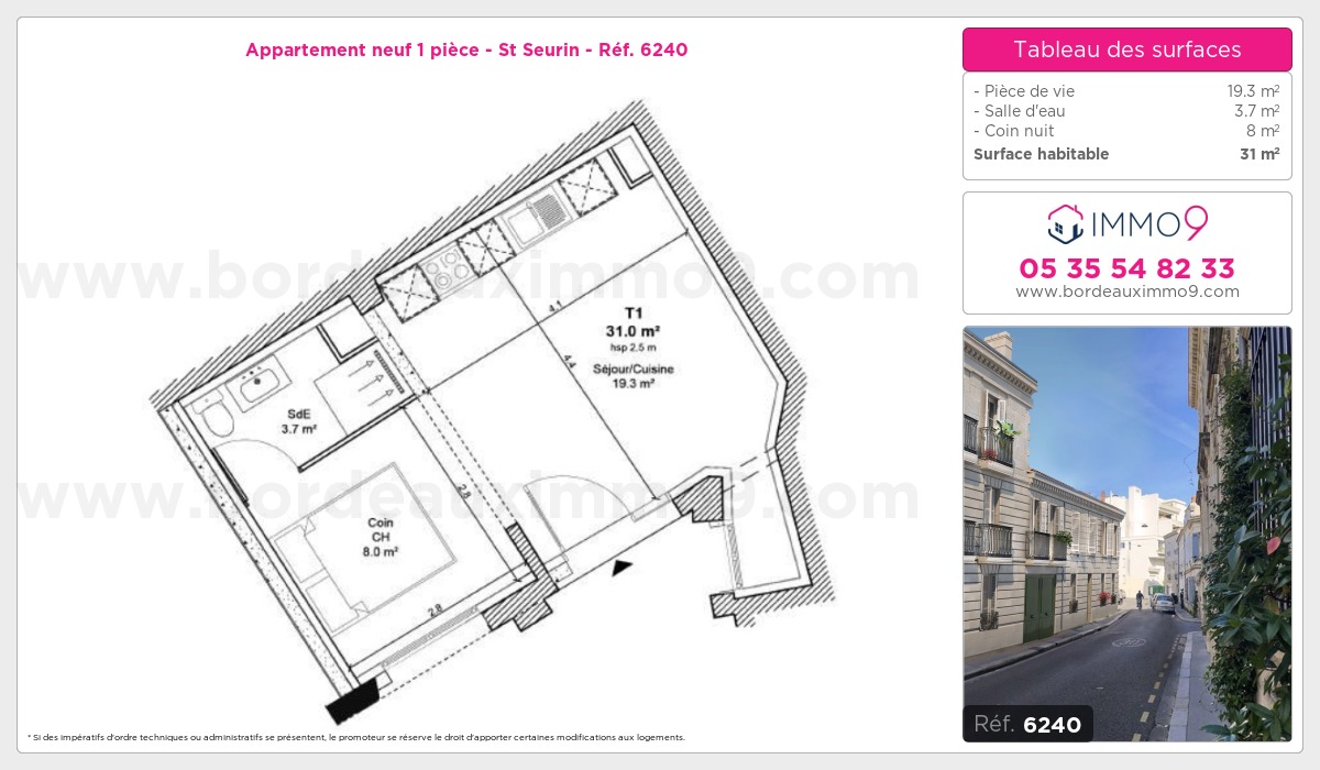 Plan et surfaces, Programme neuf Bordeaux : St Seurin Référence n° 6240