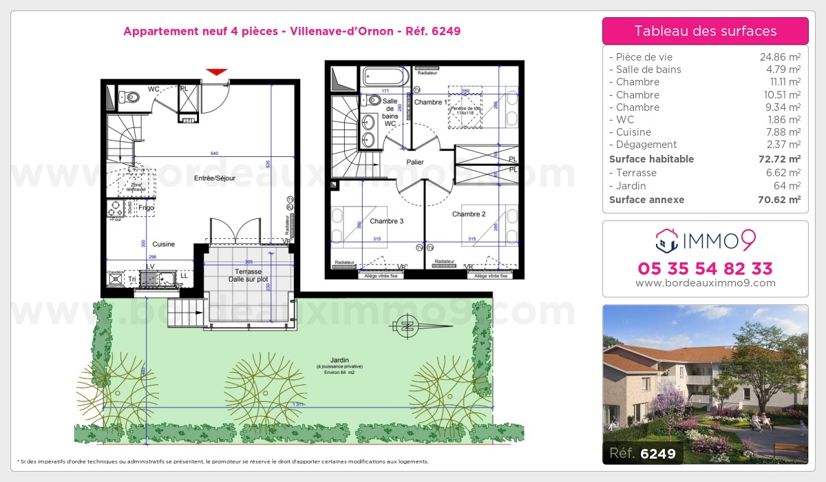 Plan et surfaces, Programme neuf Villenave-d'Ornon Référence n° 6249