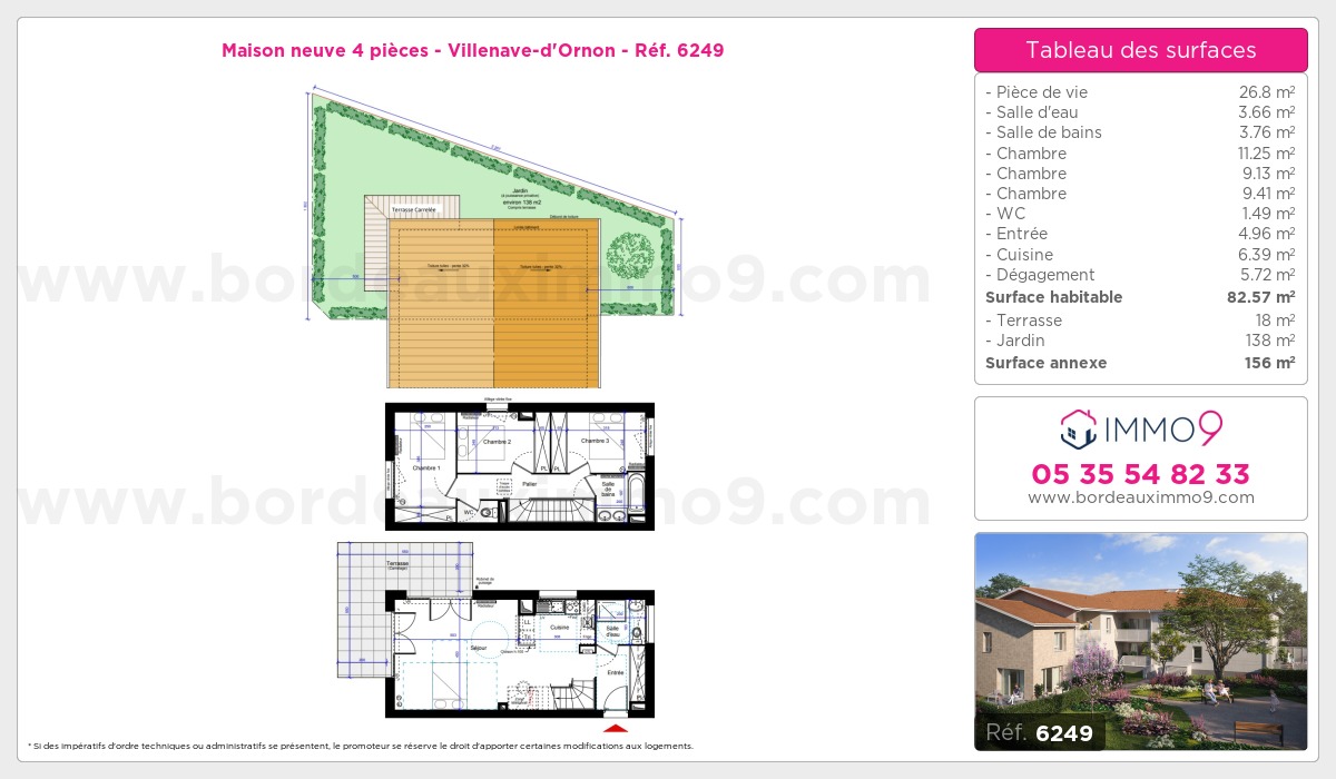 Plan et surfaces, Programme neuf Villenave-d'Ornon Référence n° 6249