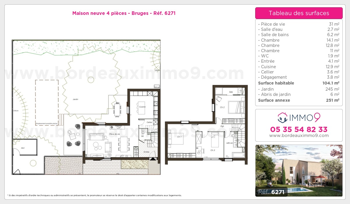 Plan et surfaces, Programme neuf Bruges Référence n° 6271