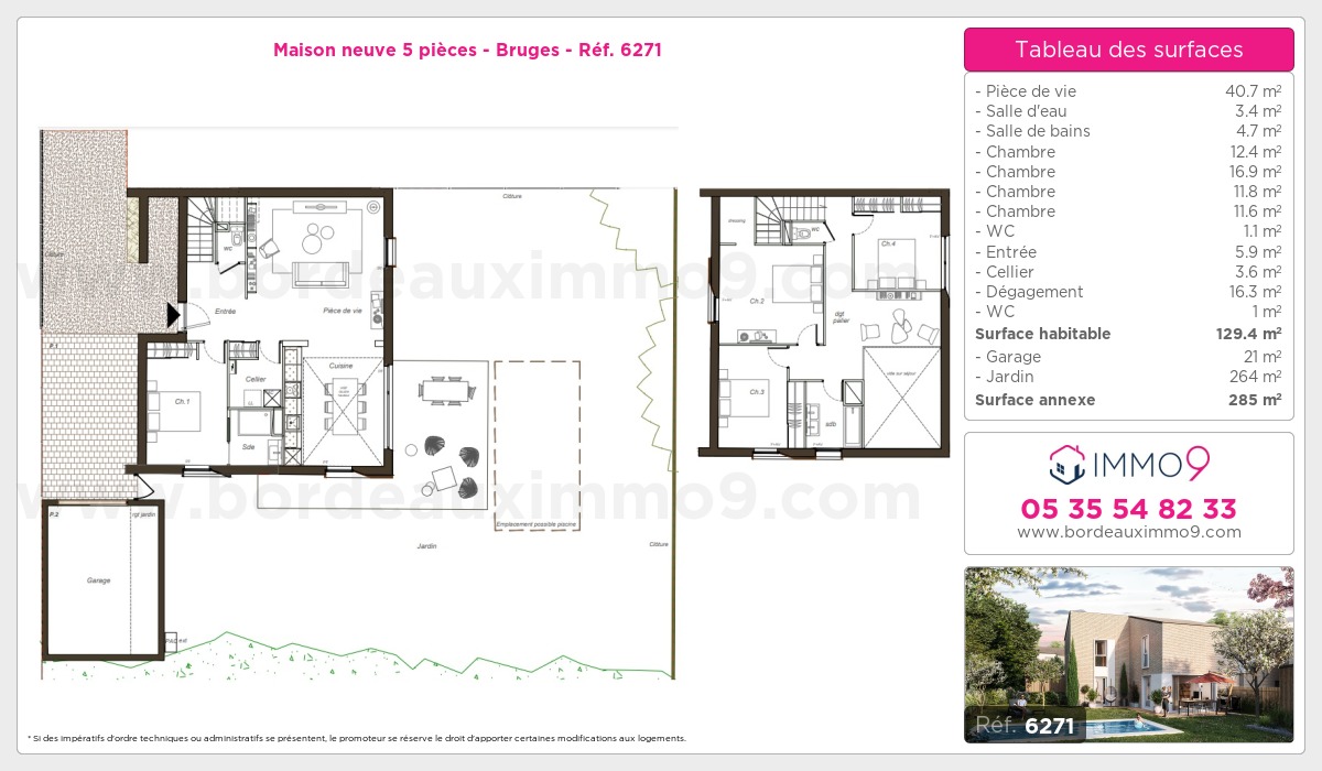 Plan et surfaces, Programme neuf Bruges Référence n° 6271