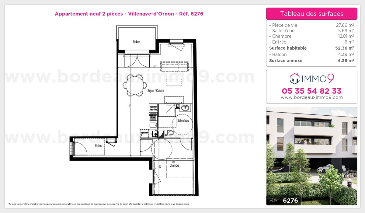 Plan et surfaces, Programme neuf Villenave-d'Ornon Référence n° 6276