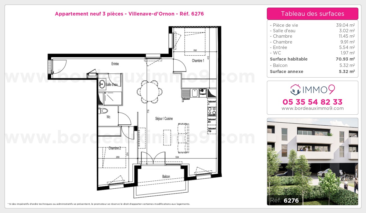 Plan et surfaces, Programme neuf Villenave-d'Ornon Référence n° 6276