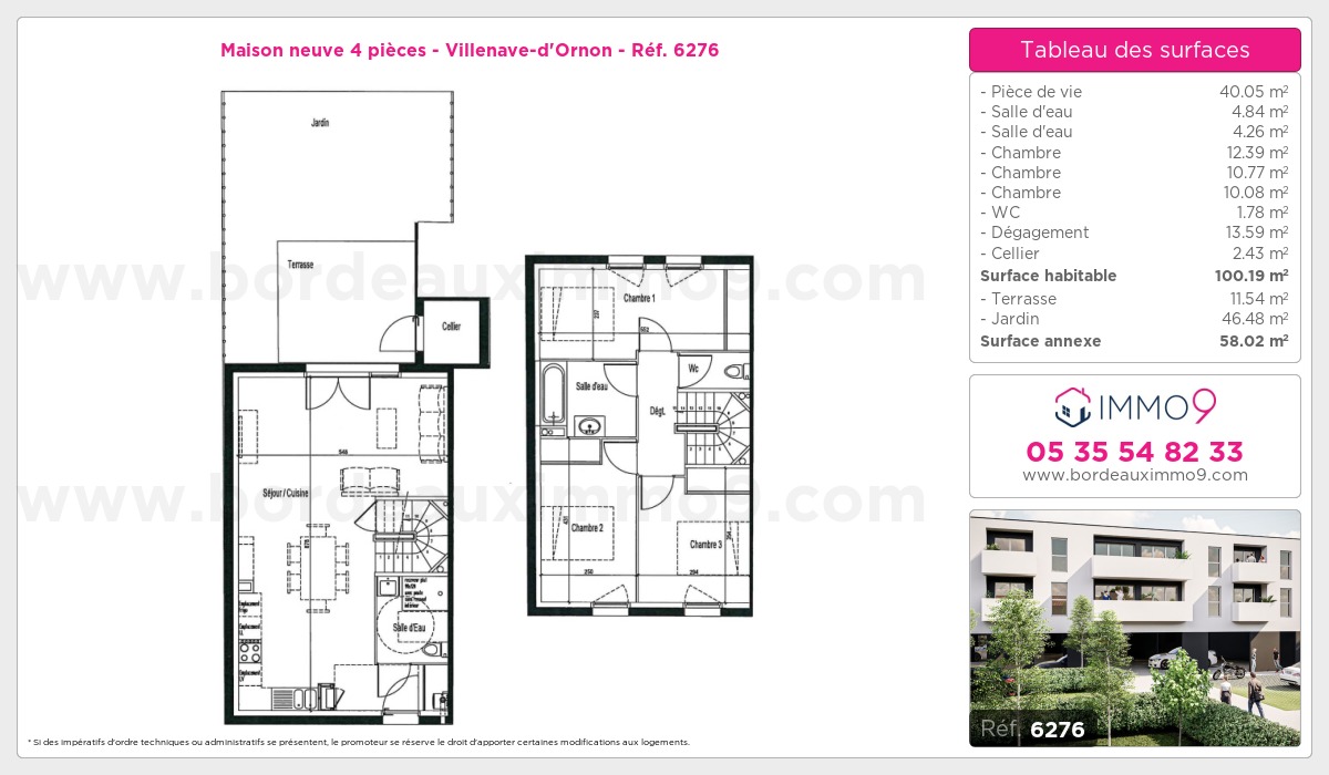 Plan et surfaces, Programme neuf Villenave-d'Ornon Référence n° 6276