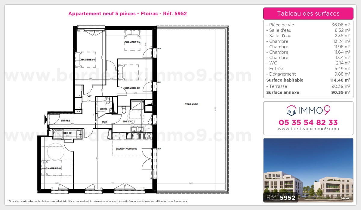 Plan et surfaces, Programme neuf Floirac Référence n° 5952