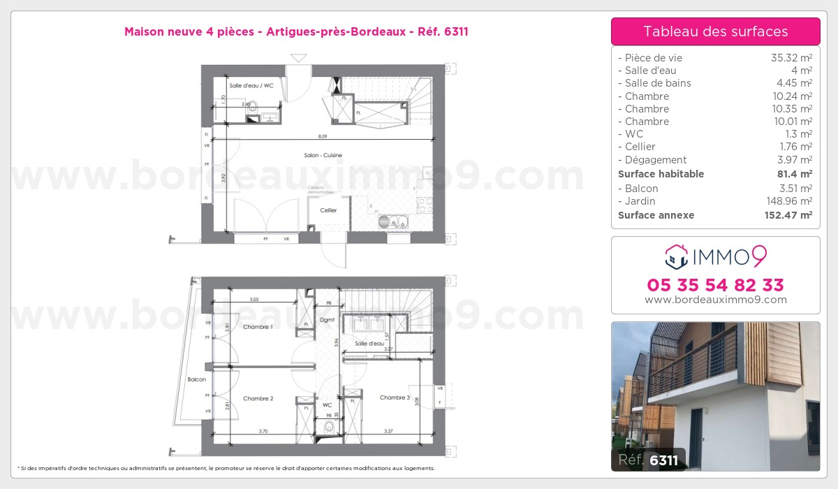 Plan et surfaces, Programme neuf Artigues-près-Bordeaux Référence n° 6311