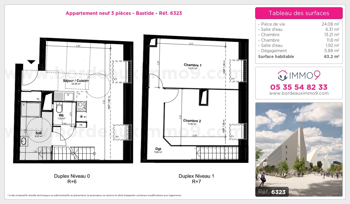 Plan et surfaces, Programme neuf Bordeaux : Bastide Référence n° 6323