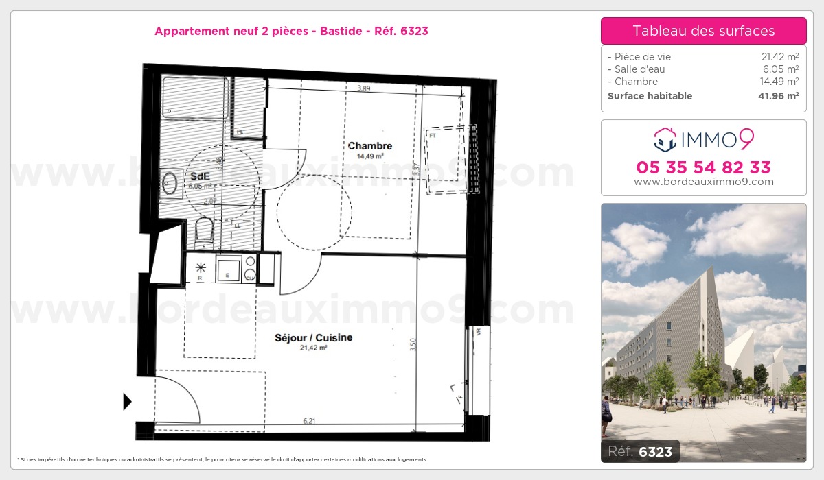 Plan et surfaces, Programme neuf Bordeaux : Bastide Référence n° 6323