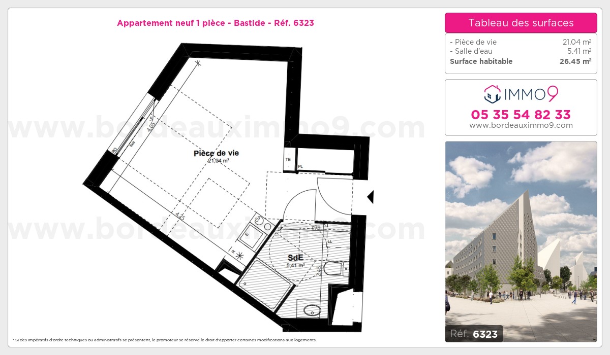 Plan et surfaces, Programme neuf Bordeaux : Bastide Référence n° 6323