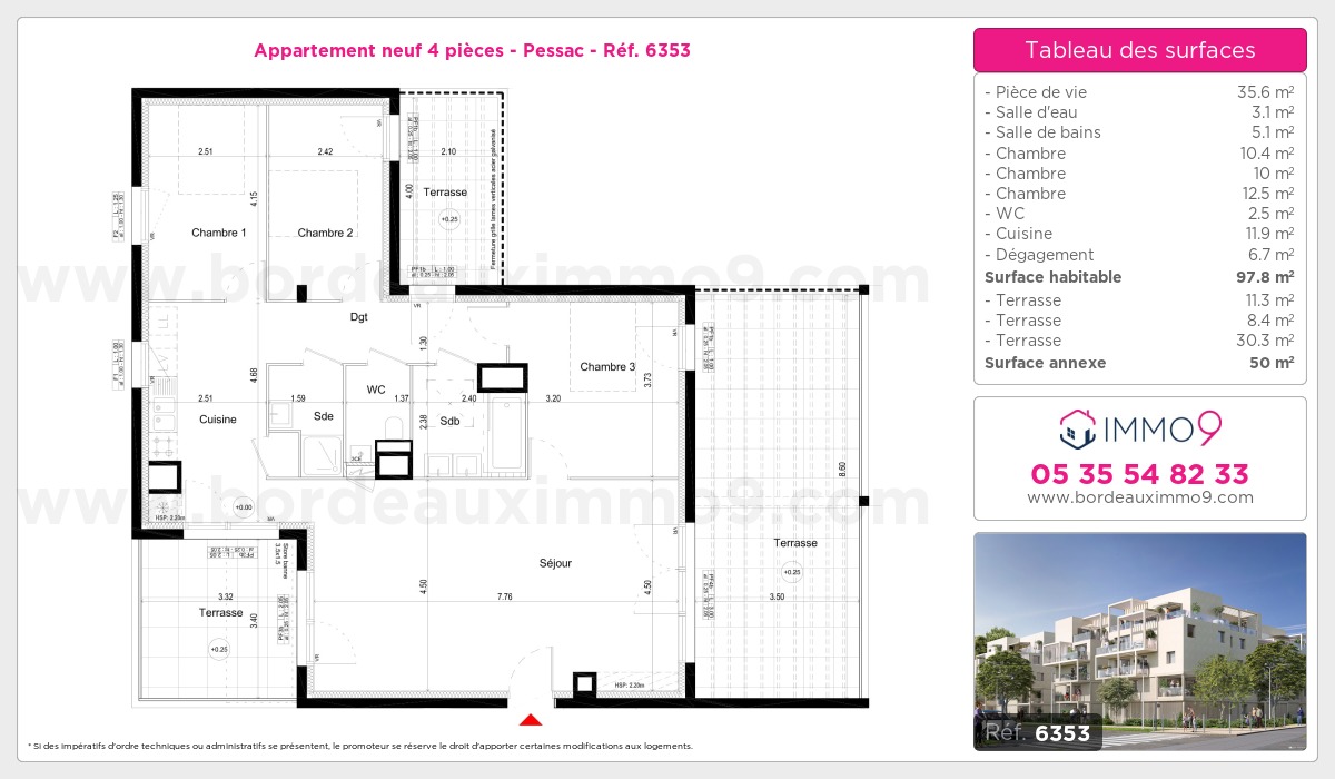 Plan et surfaces, Programme neuf Pessac Référence n° 6353