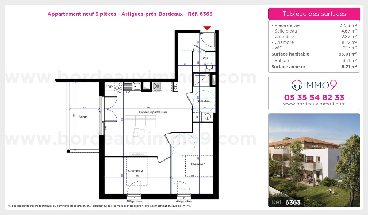 Plan et surfaces, Programme neuf Artigues-près-Bordeaux Référence n° 6363