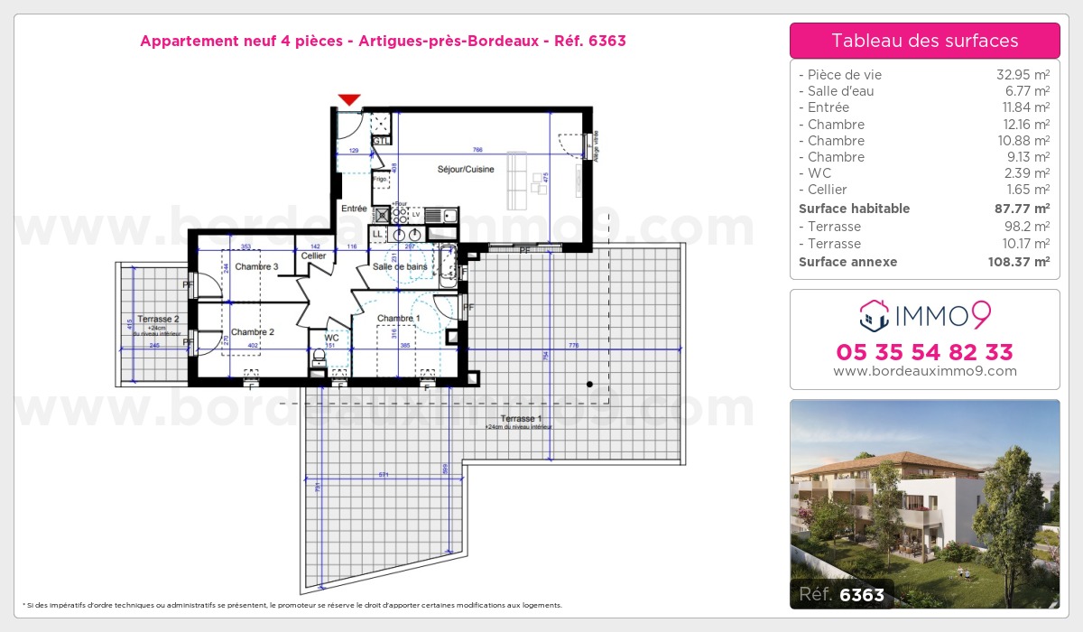 Plan et surfaces, Programme neuf Artigues-près-Bordeaux Référence n° 6363