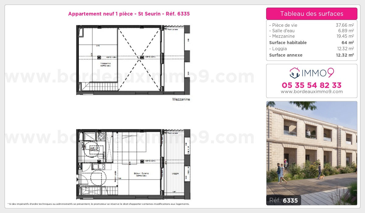 Plan et surfaces, Programme neuf Bordeaux : St Seurin Référence n° 6335