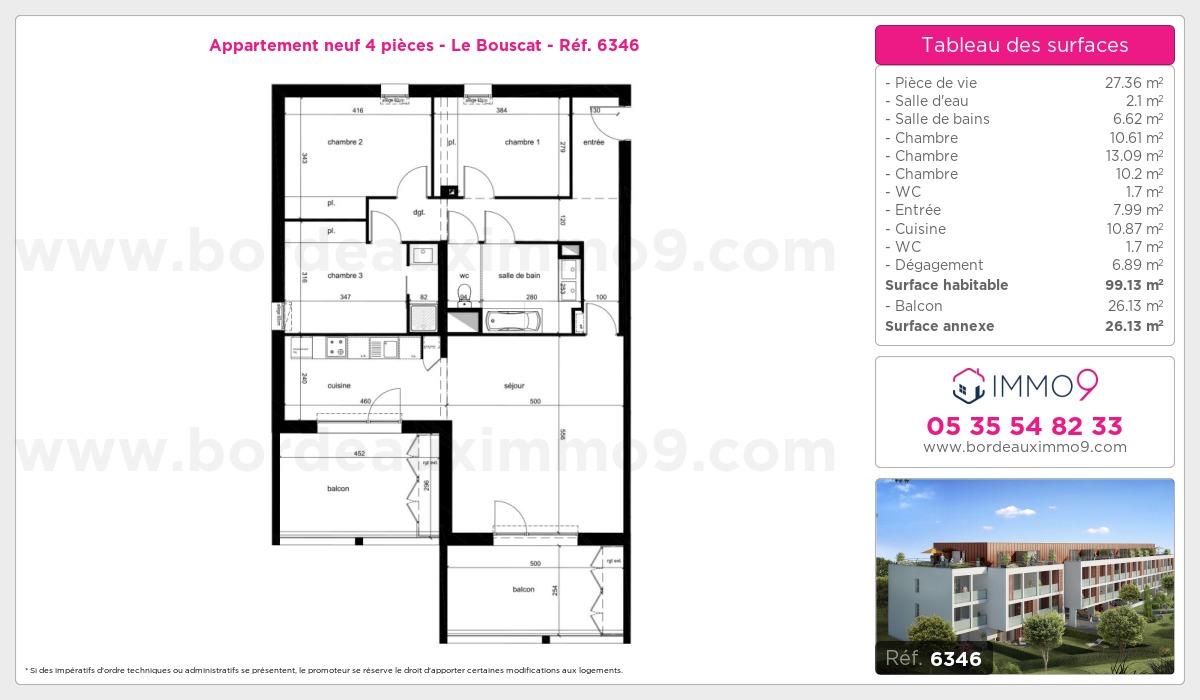 Plan et surfaces, Programme neuf Bouscat Référence n° 6346