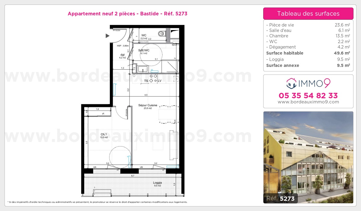 Plan et surfaces, Programme neuf Bordeaux : Bastide Référence n° 5273