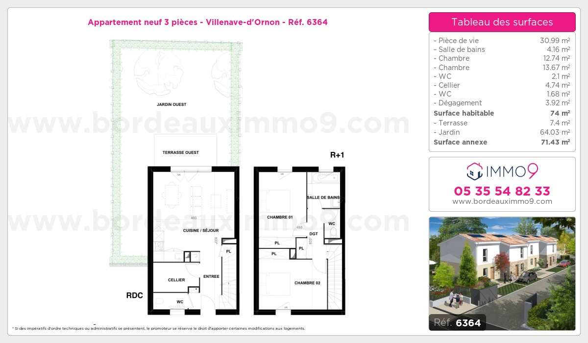 Plan et surfaces, Programme neuf Villenave-d'Ornon Référence n° 6364