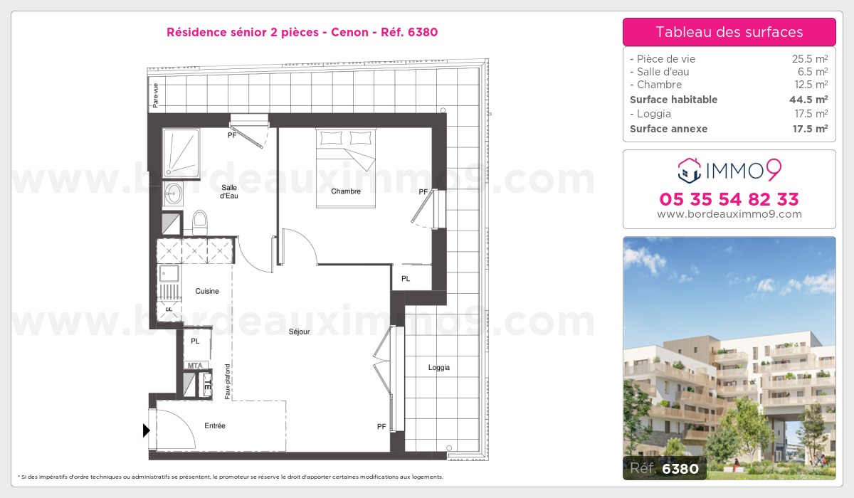 Plan et surfaces, Programme neuf Cenon Référence n° 6380